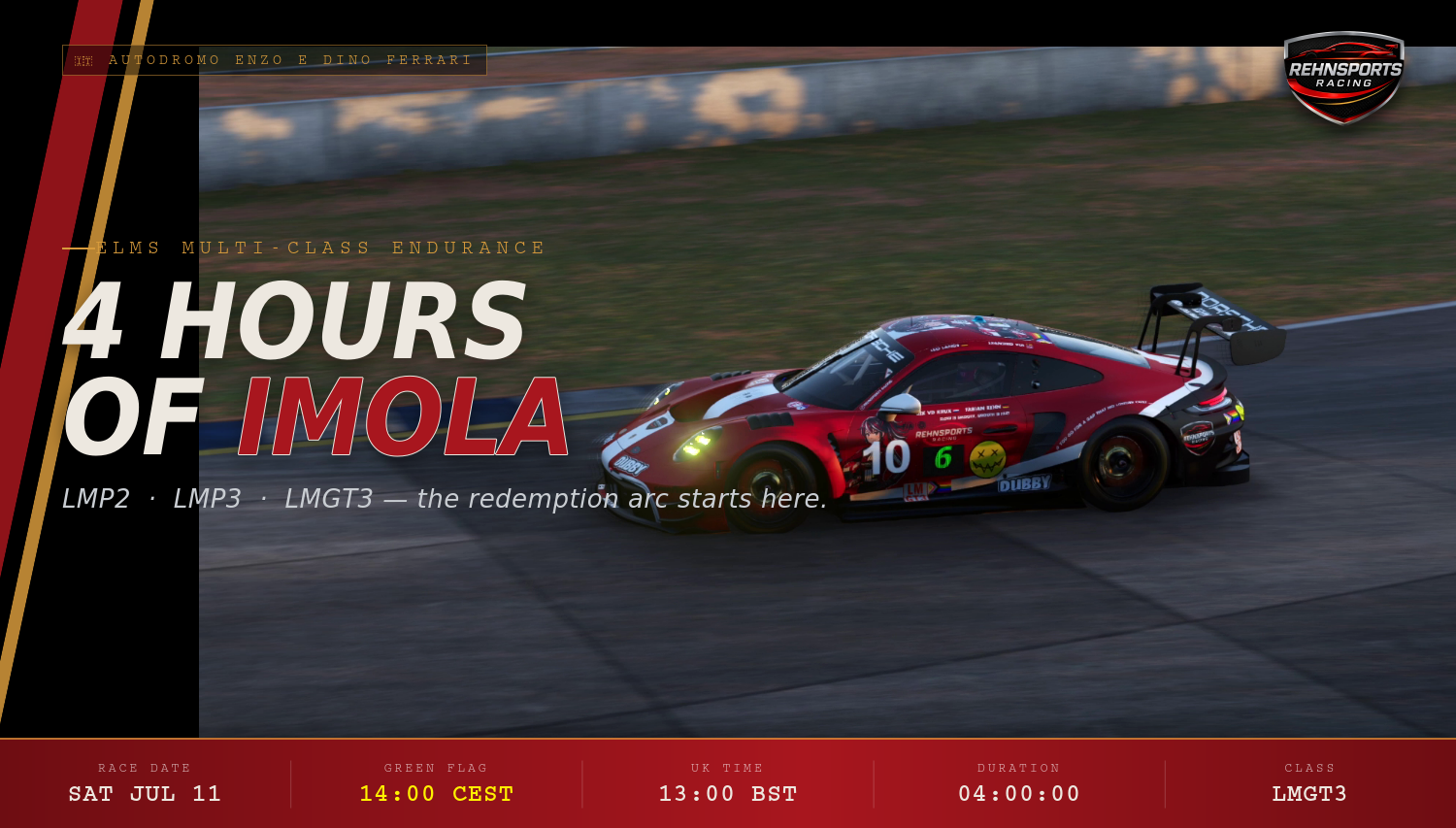 4 Hours of Imola — RehnSports Racing event poster
